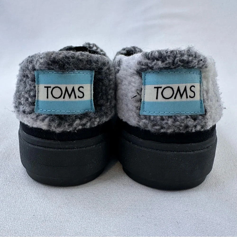 TOMS Sherpa Plaid Slip On Platform Shoes Gray White Cozy Women’s 7 - Picture 7 of 10